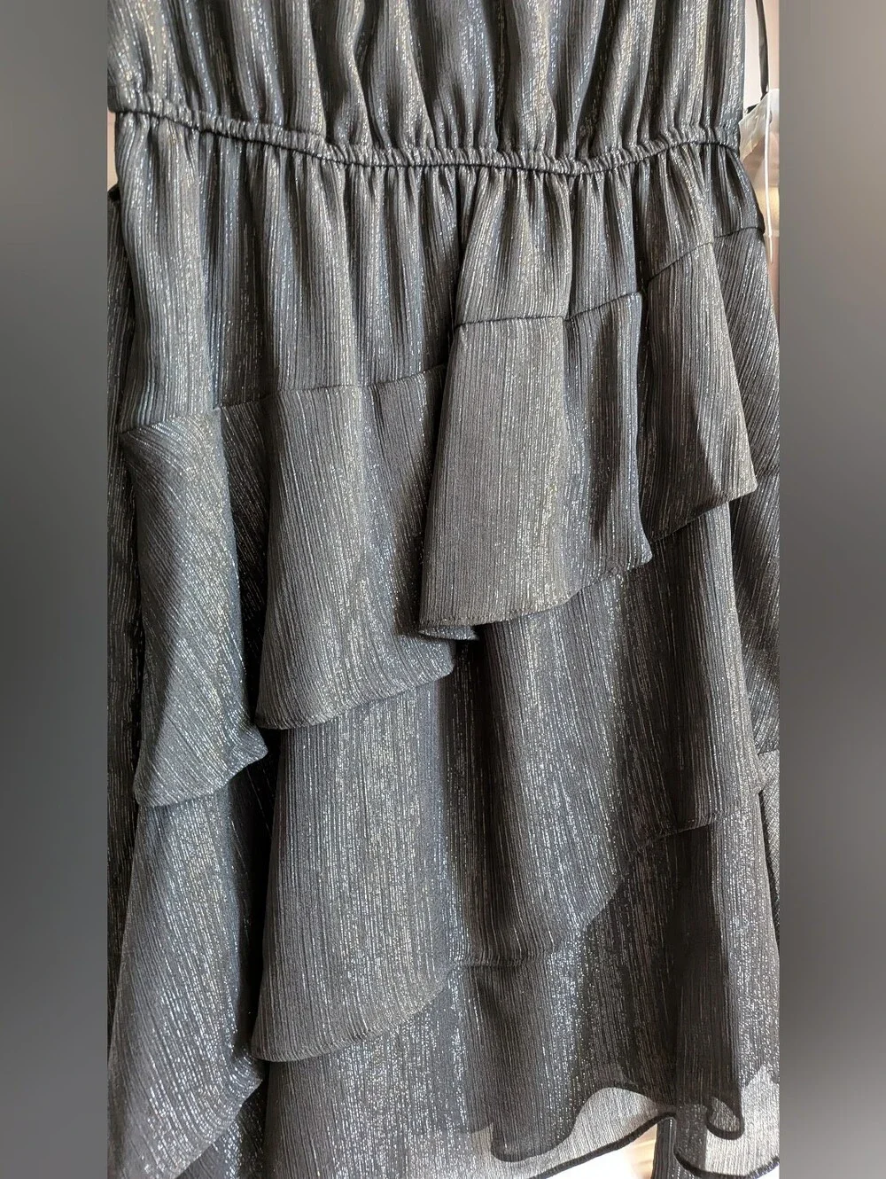 Vera Wang Black Metallic Tiered Long-Sleeve Dress